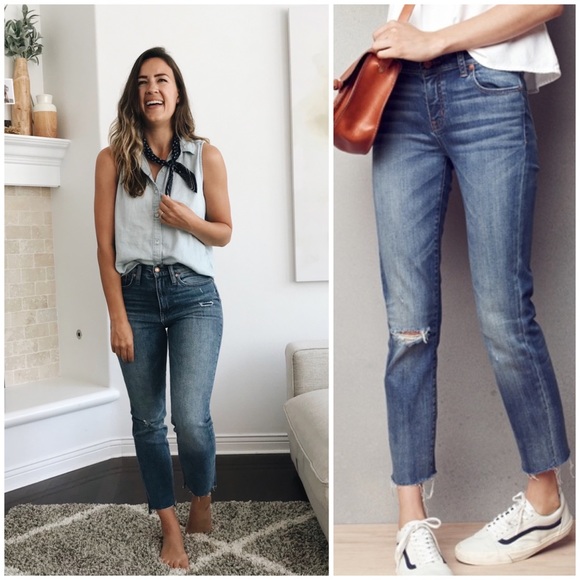 Madewell Denim - MADEWELL Alley straight light distressed denim with raw hem size 26